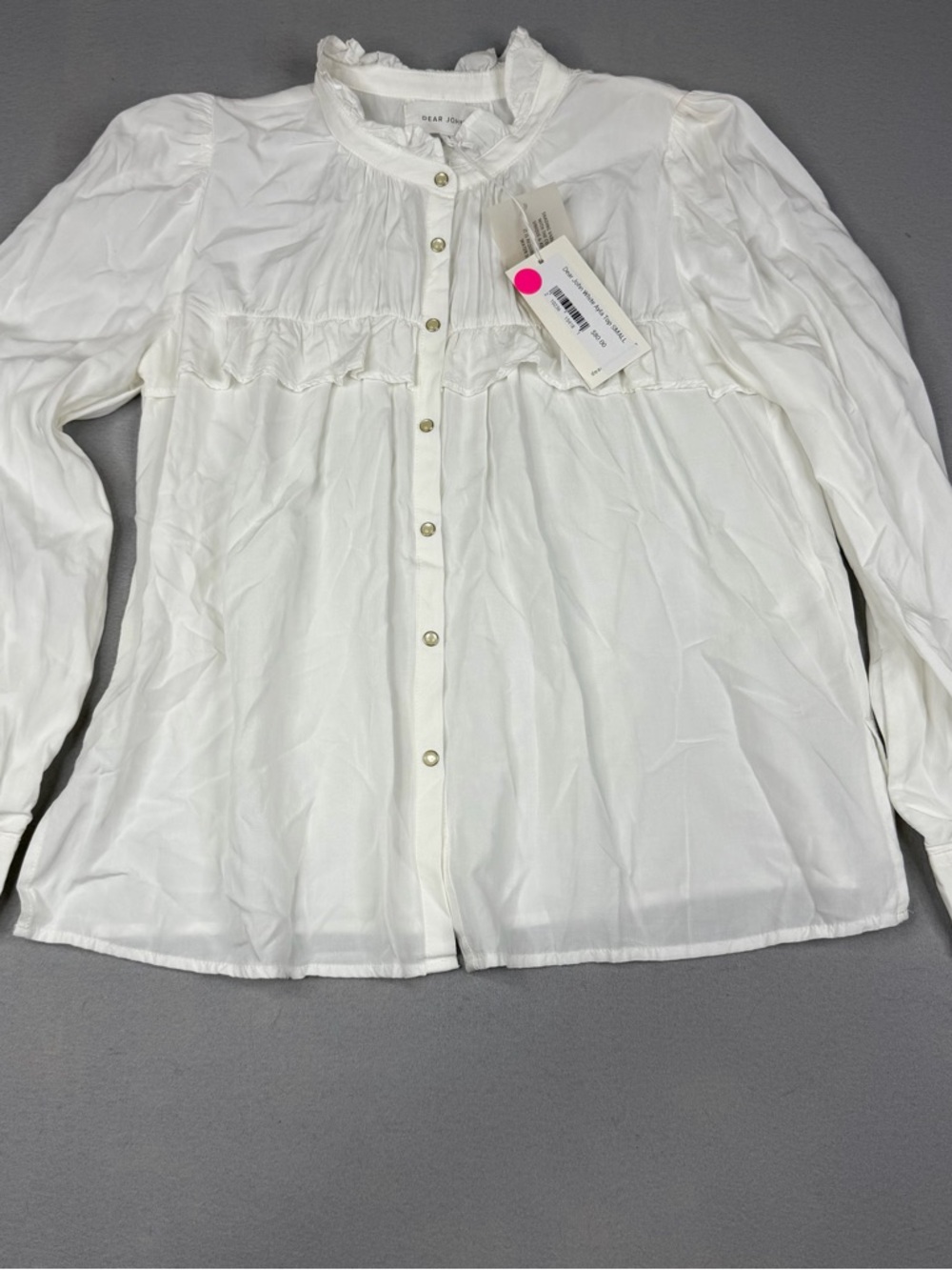 NWT Dear John Ayla Blouse Womens S White Ruffle Pearl Snap Western Prairie Top